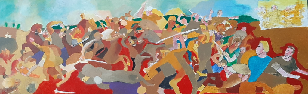 Bataille, huile sur toile 120X40